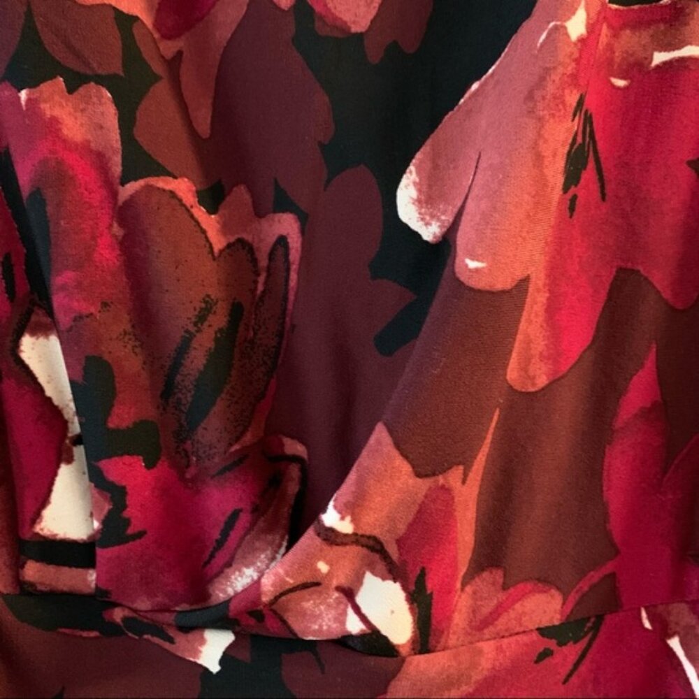 Le Chateau Gathered Red Floral Stretch Dress L - Picture 3 of 8
